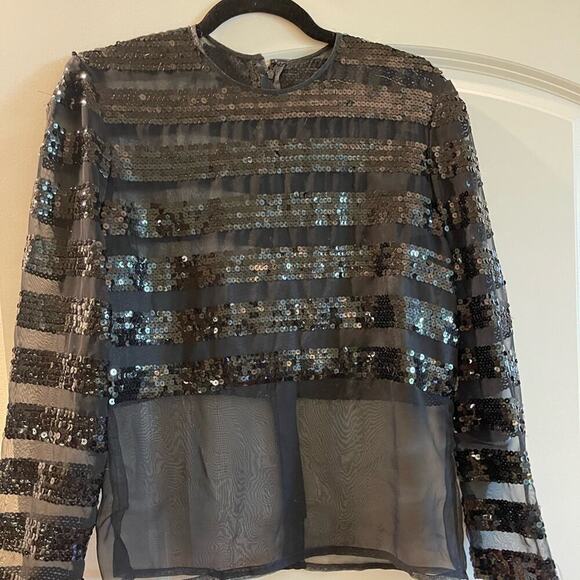 Blouse Sequins sheer Electra Cascade Vintage zip back lined in bra front area - - Picture 1 of 4